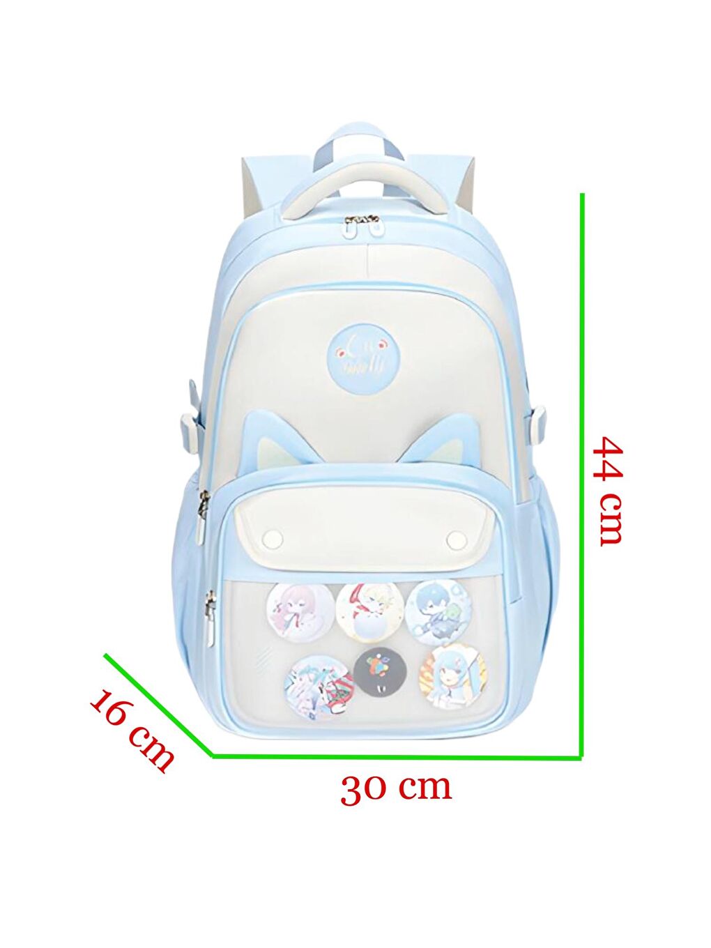 3 Bölmeli Uniqe Cats Kolej Okul Sırt Çantası Açık Mavi (MU-1803)-1
