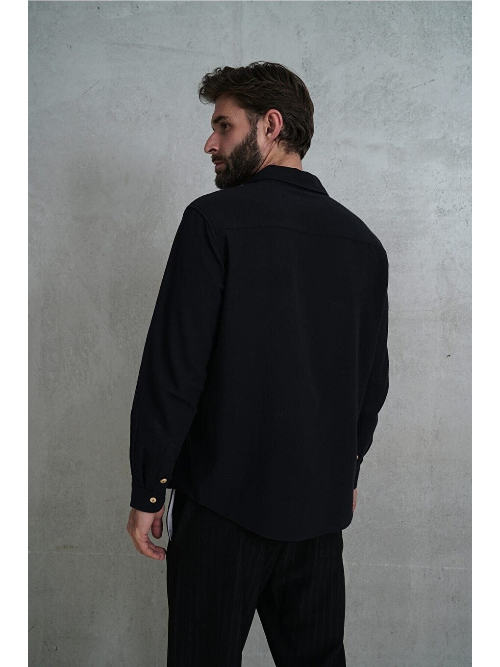Wesley Erkek Oversize Krinkıl Siyah Gömlek-3