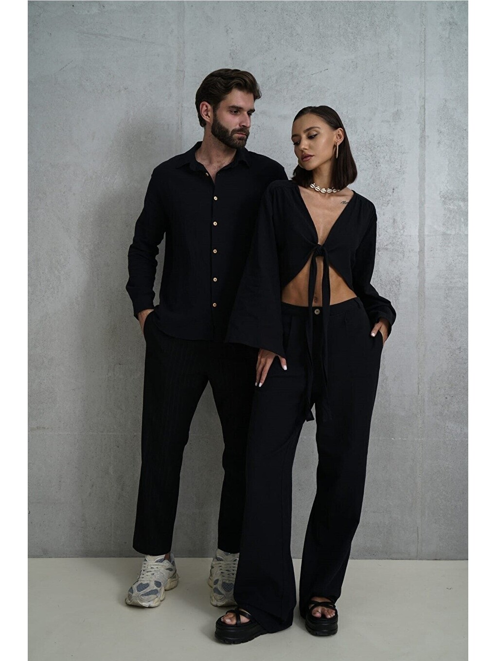 Wesley Erkek Oversize Krinkıl Siyah Gömlek-4