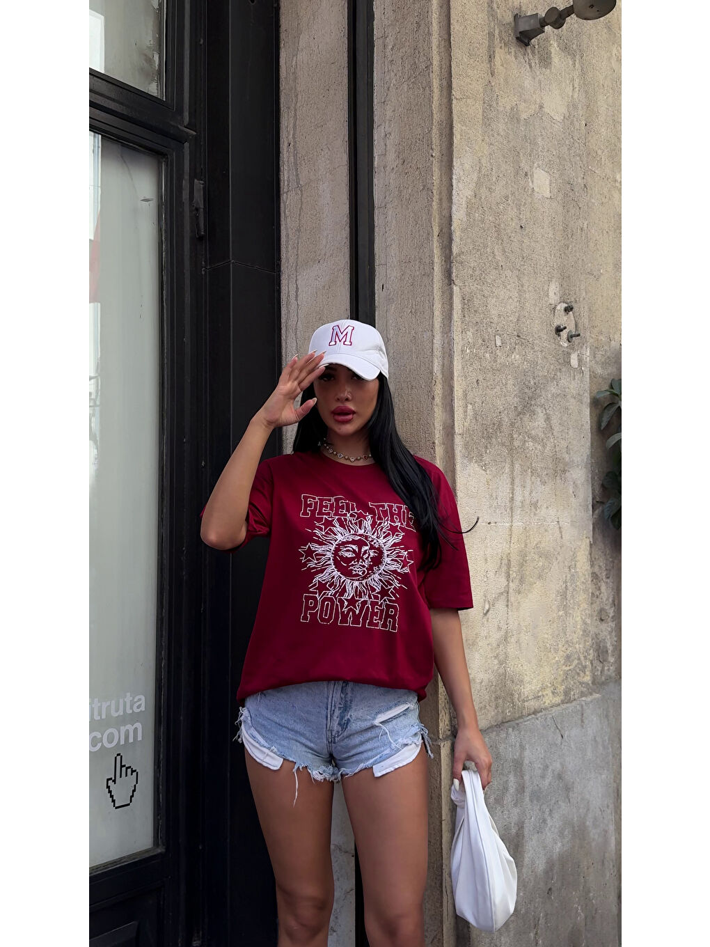 Güneş Baskılı Bordo Oversize T-Shirt