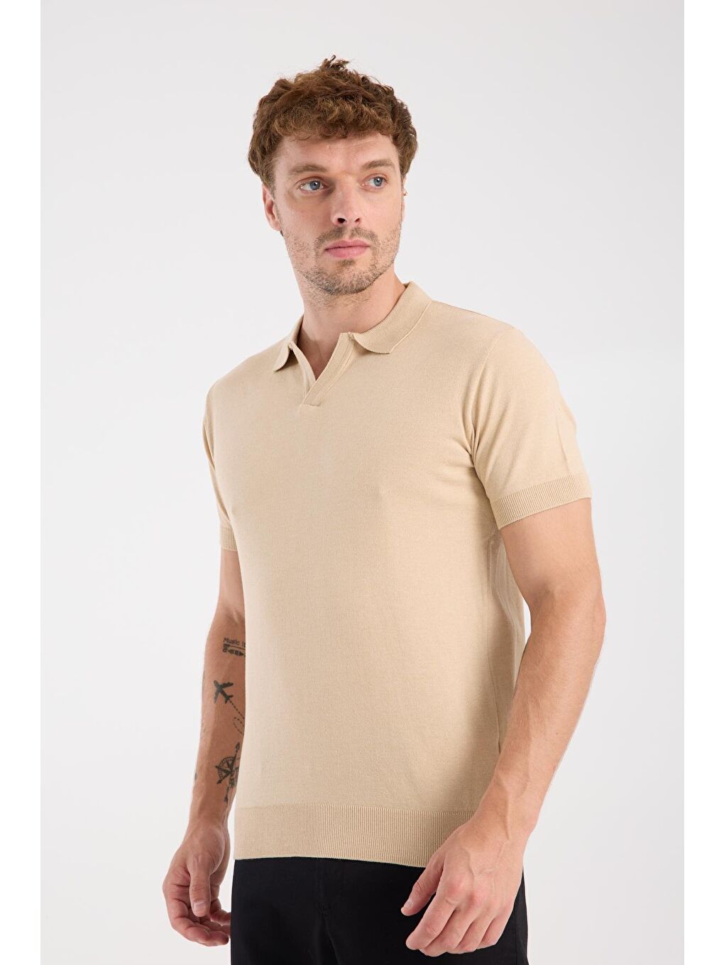 Aclub Alfa Örme Kumaş Viskon Karışımlı Slim Fit Koyu Bej Polo Yaka Erkek Düz Polo Shirt-2