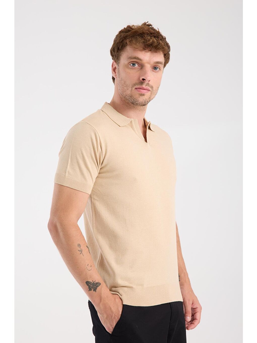 Aclub Alfa Örme Kumaş Viskon Karışımlı Slim Fit Koyu Bej Polo Yaka Erkek Düz Polo Shirt-4