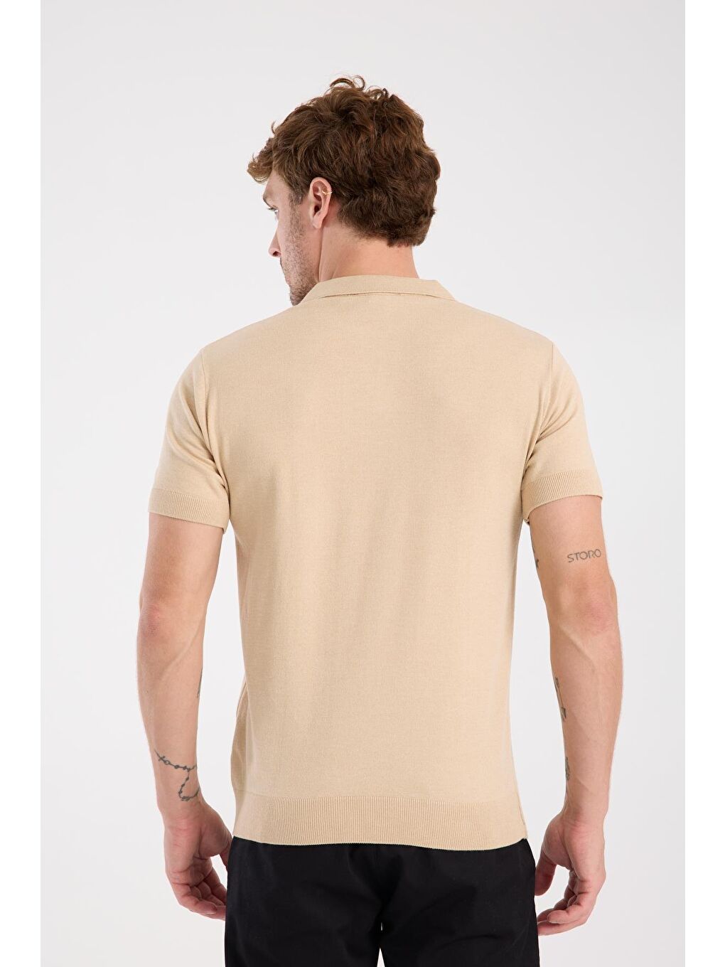 Aclub Alfa Örme Kumaş Viskon Karışımlı Slim Fit Koyu Bej Polo Yaka Erkek Düz Polo Shirt-6