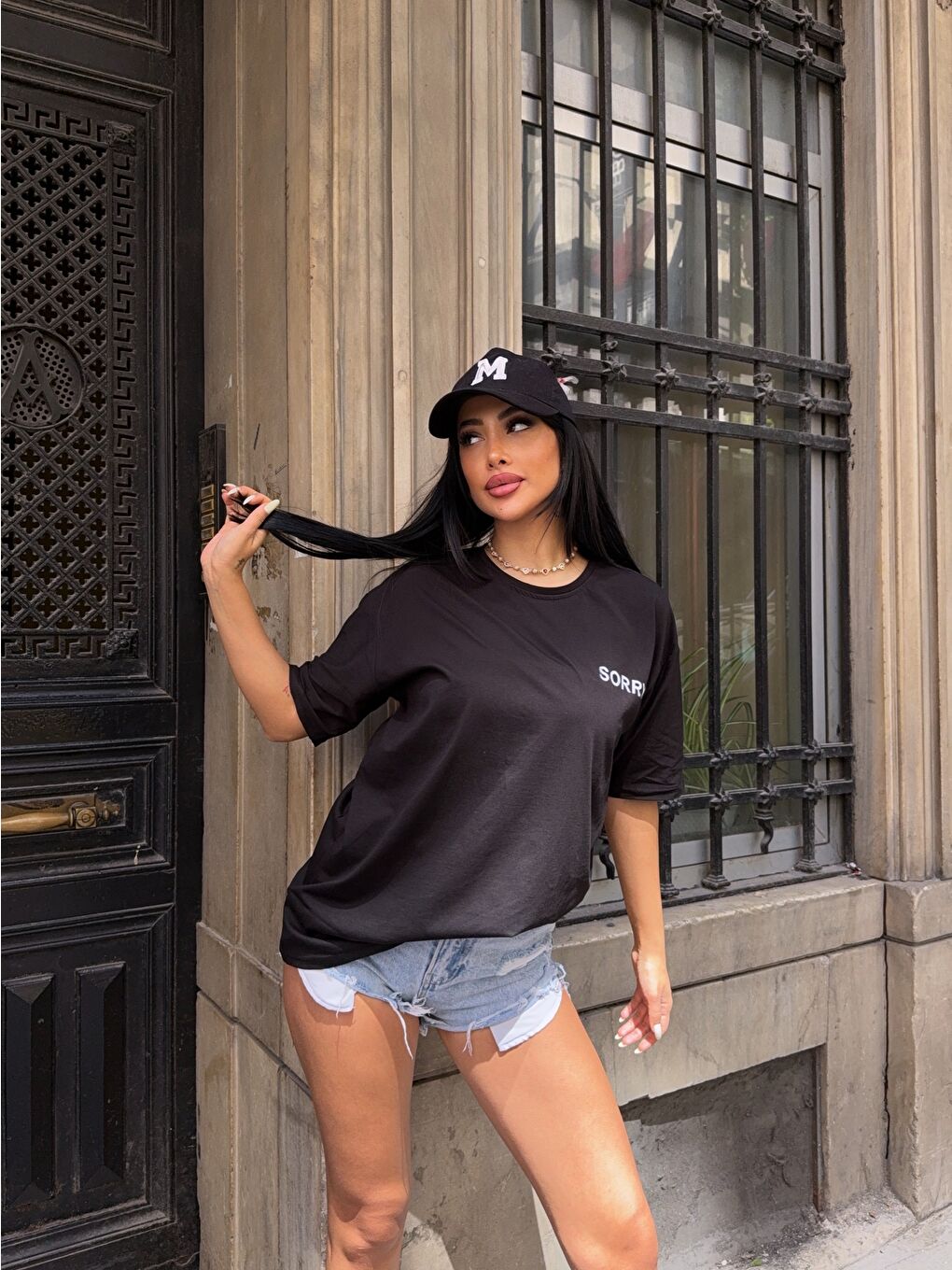 Sorry Baskılı Siyah Oversize T-Shirt-1