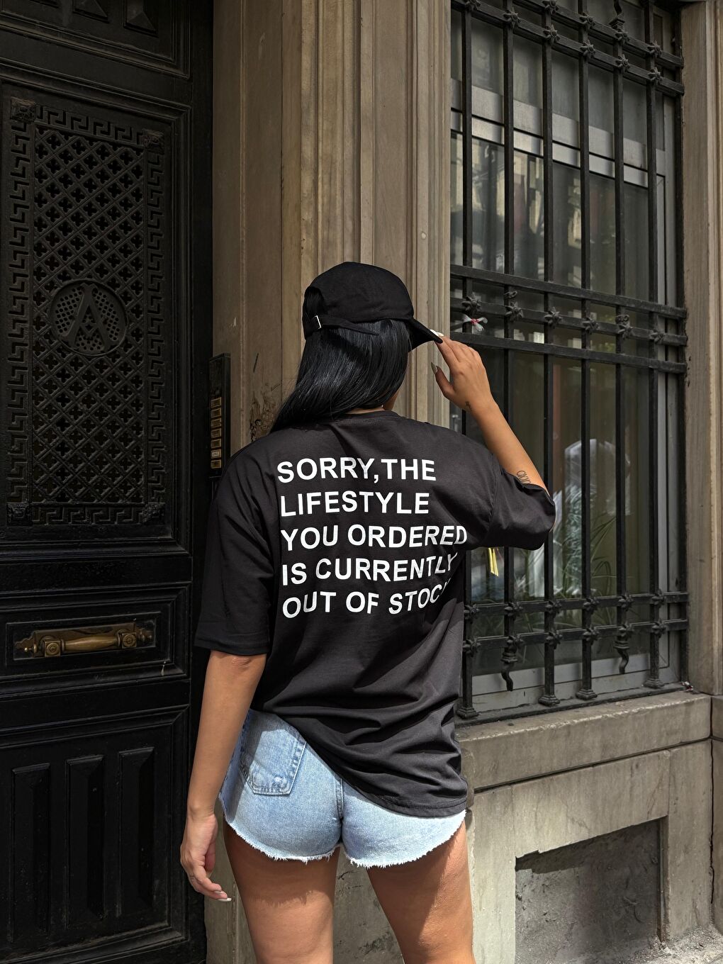 Sorry Baskılı Siyah Oversize T-Shirt-2