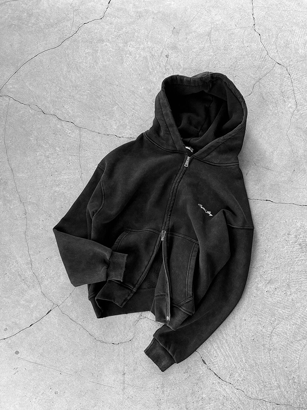 Erkek Relax Fit Yıkamalı Kapüşonlu Sweatshirt Siyah-4