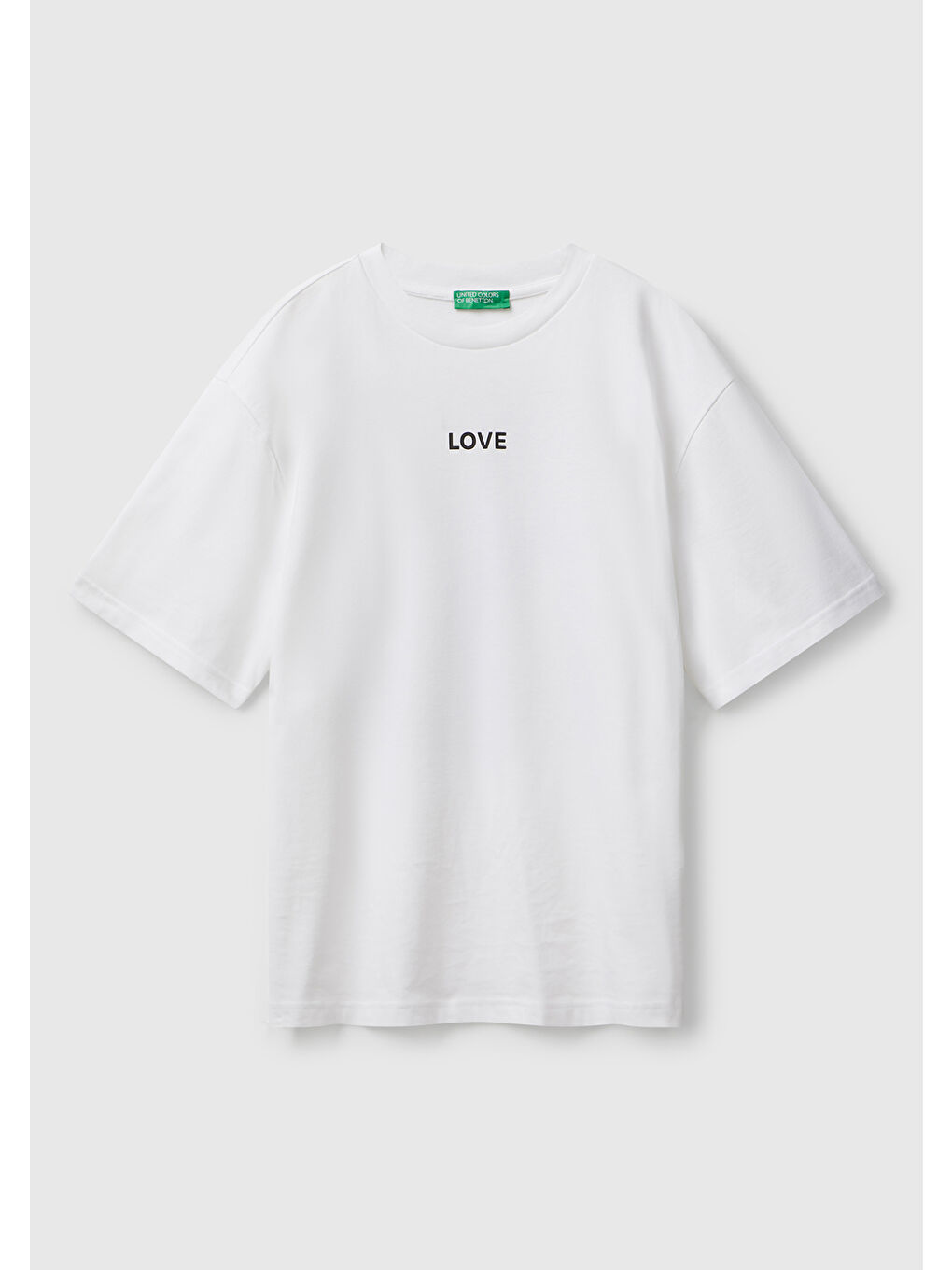 Erkek Beyaz-Love Baskılı %100 Pamuk Önü ve Arkası Baskılı T-Shirt-1