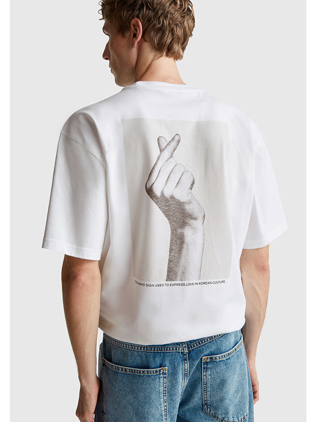 Erkek Beyaz-Love Baskılı %100 Pamuk Önü ve Arkası Baskılı T-Shirt-2