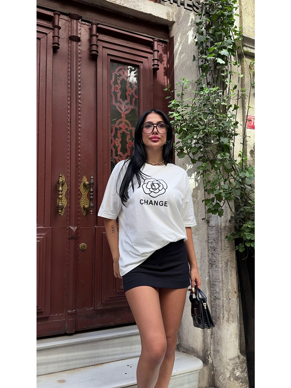 Change Baskılı Oversize Beyaz T-shirt