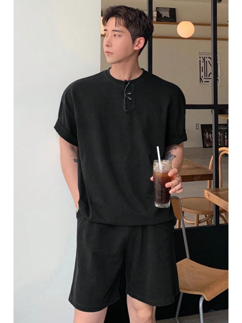 Siyah Erkek Oversize T-Shirt Şort Takım Rahat Yazlık Kombin