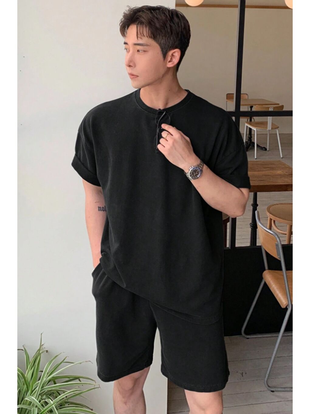 Siyah Erkek Oversize T-Shirt Şort Takım Rahat Yazlık Kombin-1