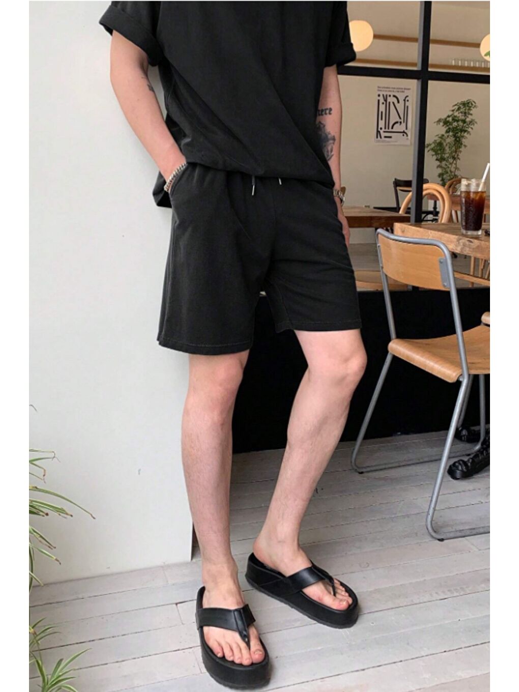 Siyah Erkek Oversize T-Shirt Şort Takım Rahat Yazlık Kombin-4