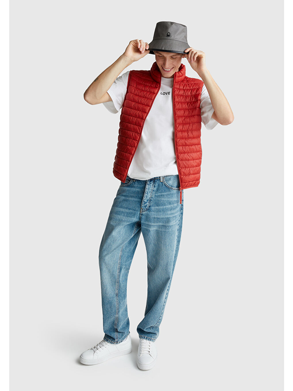 Erkek Beyaz-Love Baskılı %100 Pamuk Önü ve Arkası Baskılı T-Shirt-4