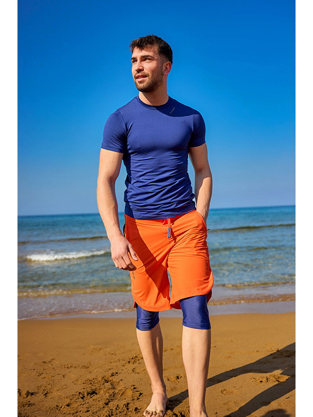 Turuncu İç Taytlı, Hızlı Kuruyan, UPF50+ Korumalı Erkek Şort S2505-3-1