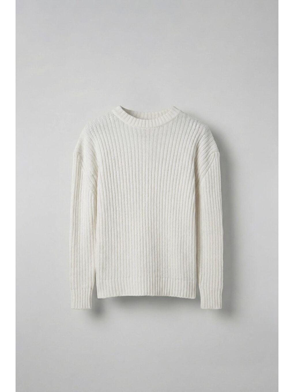 Erkek Oversize Fitilli Basic Triko Kazak Ekru