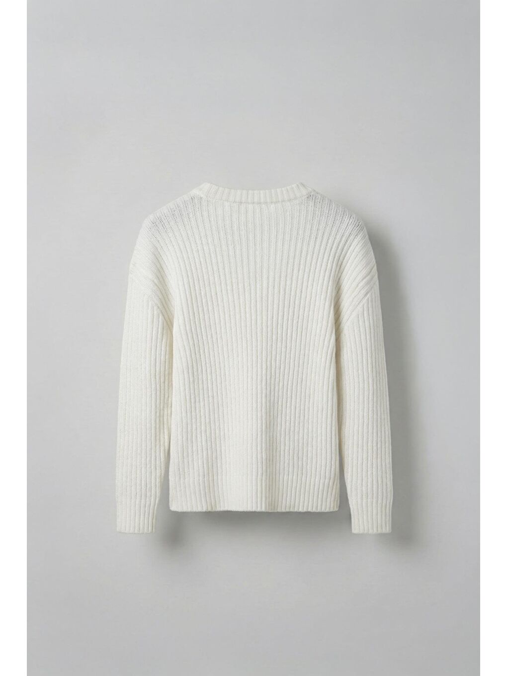 Erkek Oversize Fitilli Basic Triko Kazak Ekru-1