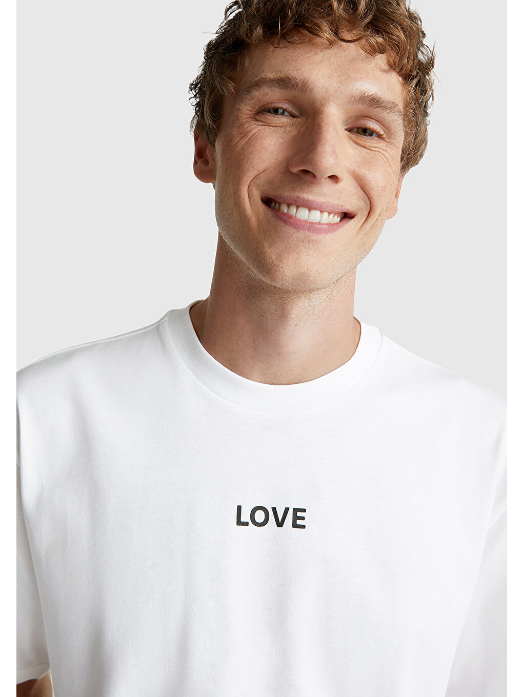 Erkek Beyaz-Love Baskılı %100 Pamuk Önü ve Arkası Baskılı T-Shirt-5