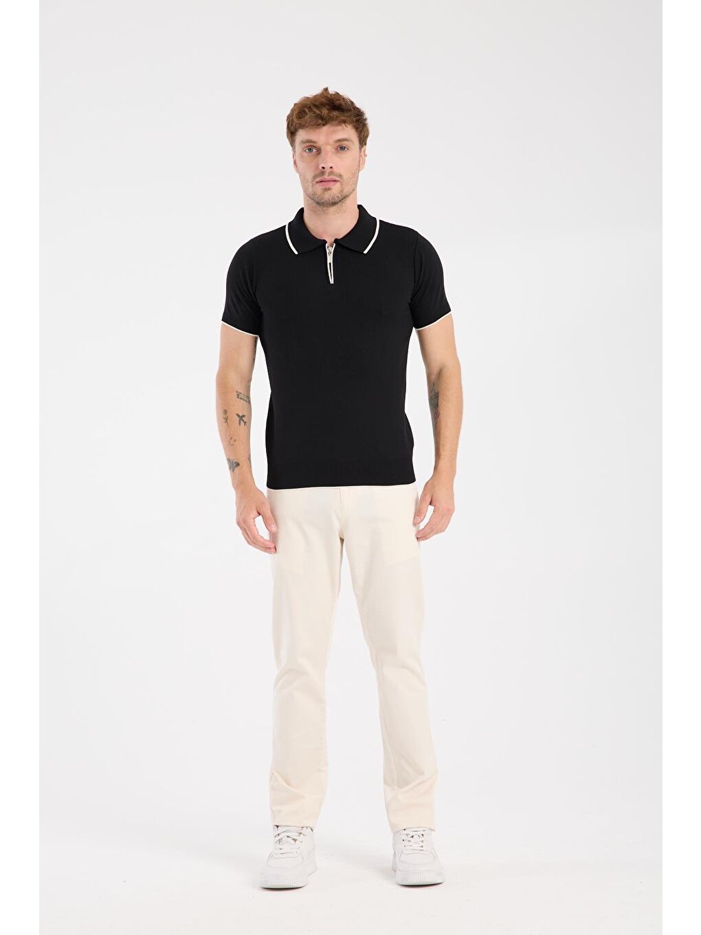 Aclub Echo Örme Kumaş Viskon Karışımlı Slim Fit Siyah Polo Yaka Erkek Düz Polo Shirt
