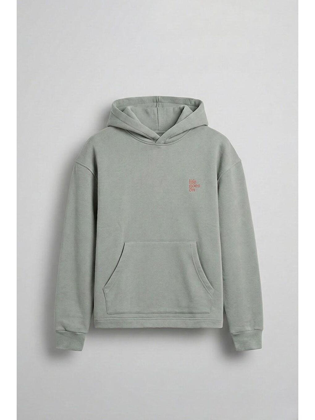 Erkek Kabartmalı Baskılı Kapüşonlu Hoodie Açık Gri