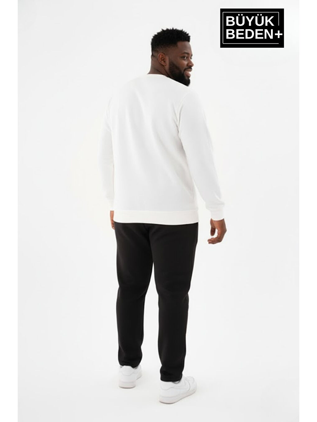 Ekru Erkek Büyük Beden NY Newyork Baskılı Bisiklet Yaka ince Sweatshirt SPR26BSW956-15-1