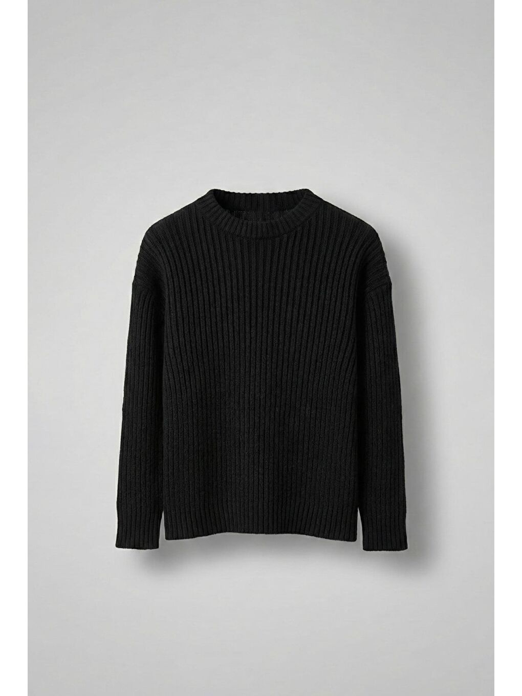 Erkek Oversize Fitilli Basic Triko Kazak Siyah