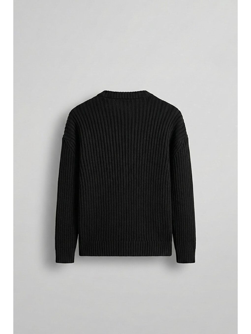 Erkek Oversize Fitilli Basic Triko Kazak Siyah-1