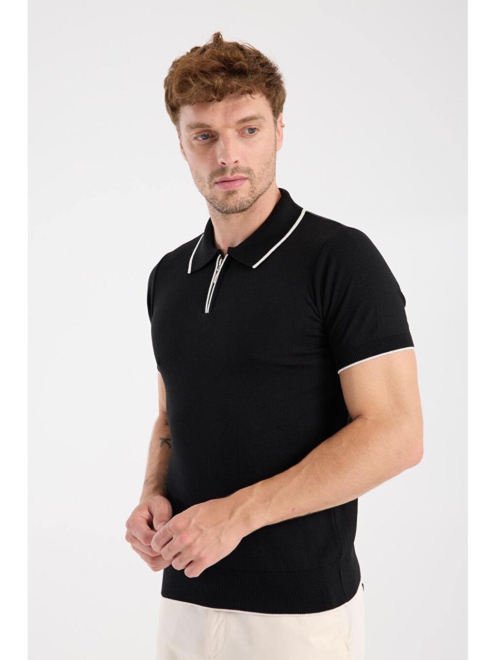 Aclub Echo Örme Kumaş Viskon Karışımlı Slim Fit Siyah Polo Yaka Erkek Düz Polo Shirt-3