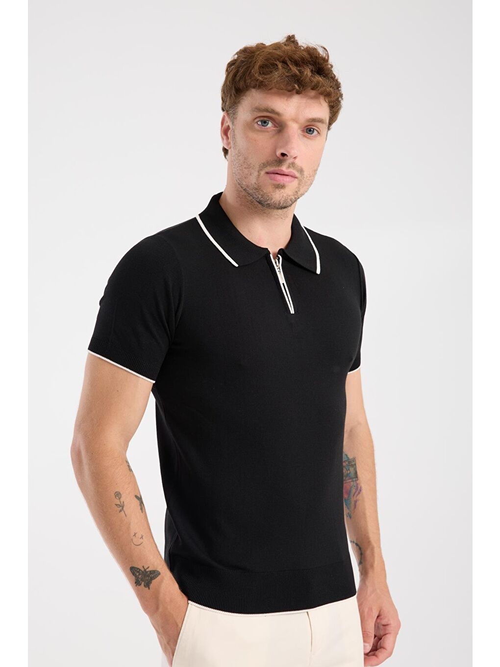 Aclub Echo Örme Kumaş Viskon Karışımlı Slim Fit Siyah Polo Yaka Erkek Düz Polo Shirt-4