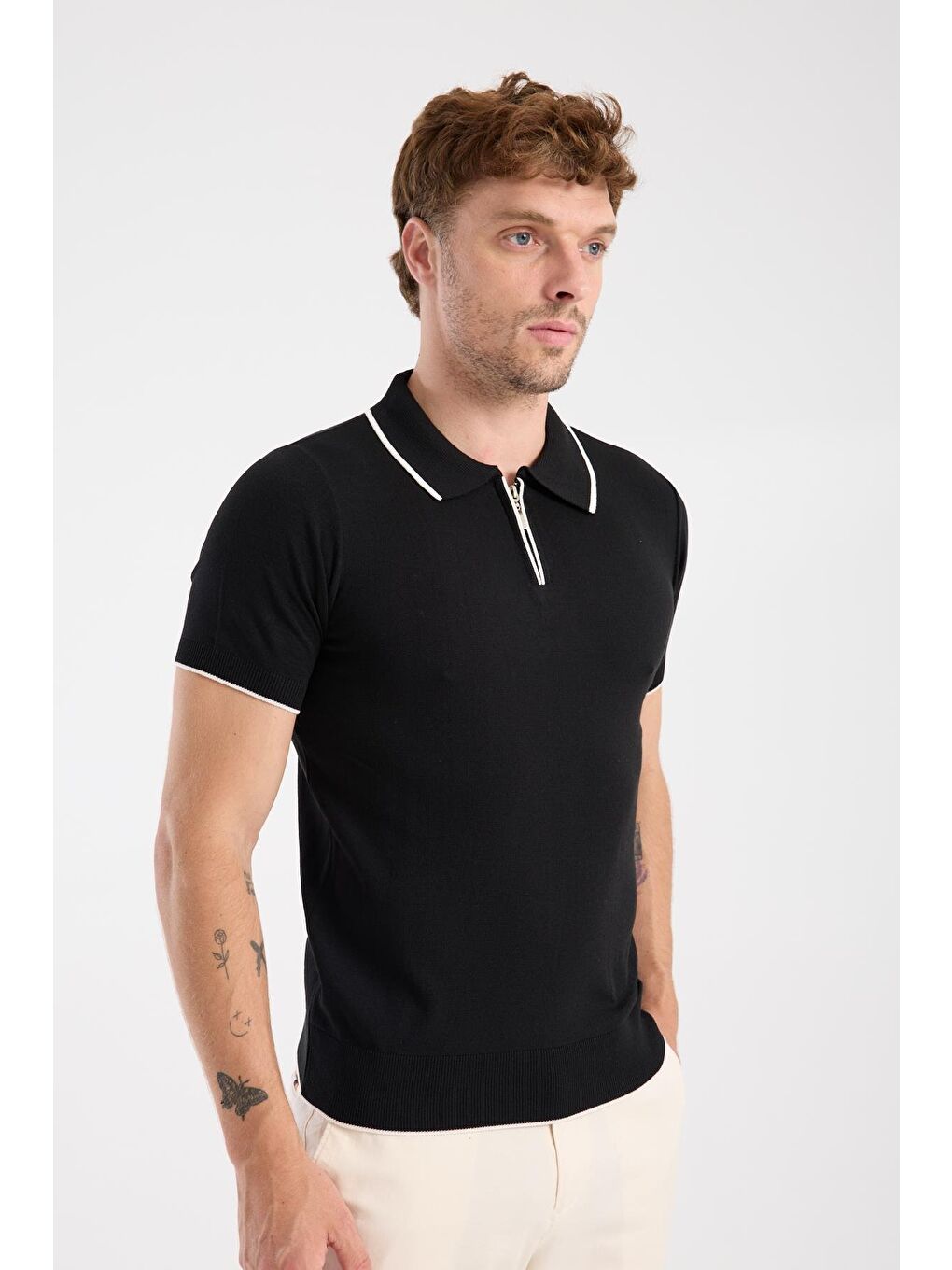 Aclub Echo Örme Kumaş Viskon Karışımlı Slim Fit Siyah Polo Yaka Erkek Düz Polo Shirt-5
