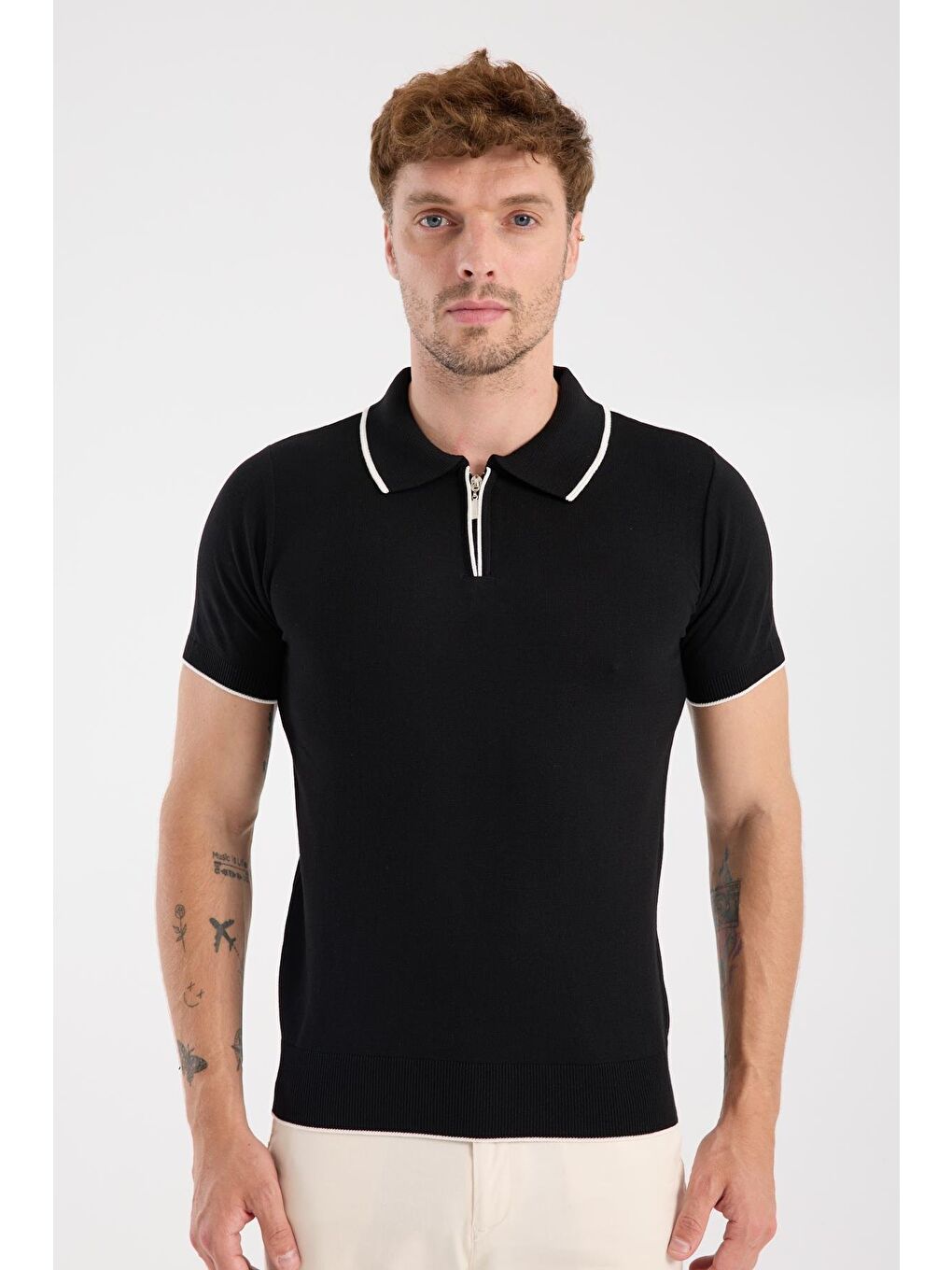 Aclub Echo Örme Kumaş Viskon Karışımlı Slim Fit Siyah Polo Yaka Erkek Düz Polo Shirt-6
