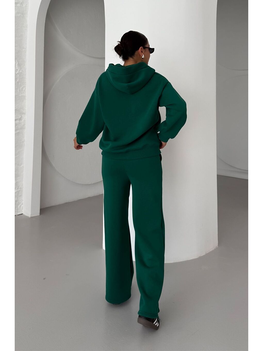 Kadın Yeşil Patlı Yaka Kapüşonlu 3 İplik Eşofman Takımı-3