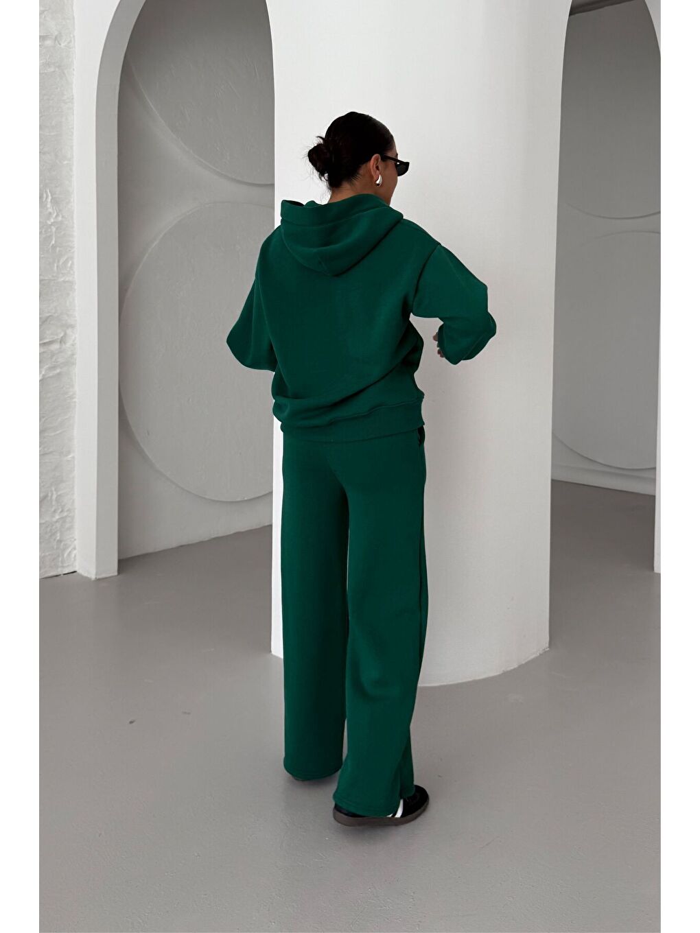 Kadın Yeşil Patlı Yaka Kapüşonlu 3 İplik Eşofman Takımı-6