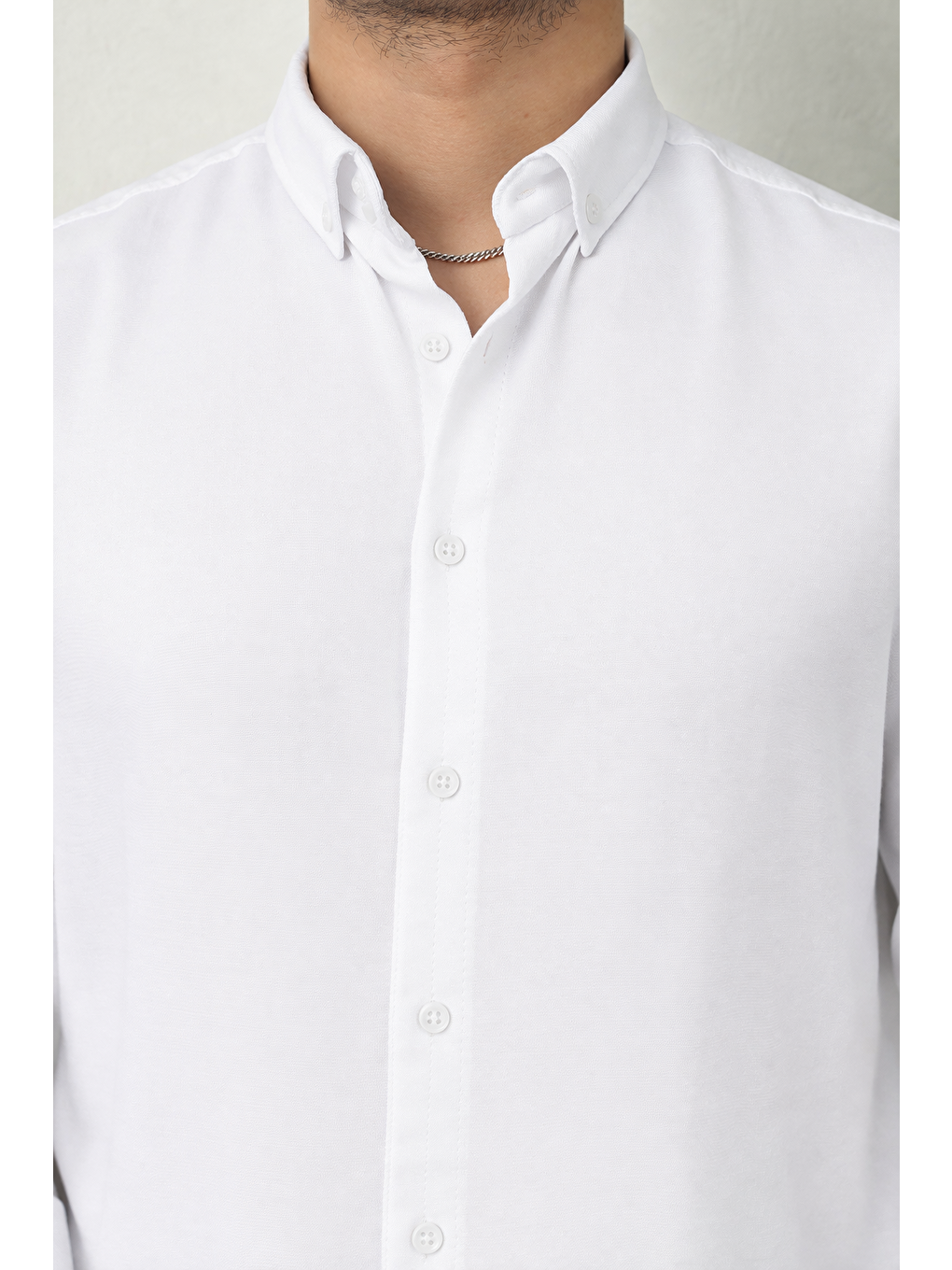 Erkek Trend Dokulu Kısa Kol Basic Beyaz Keten Gömlek-2