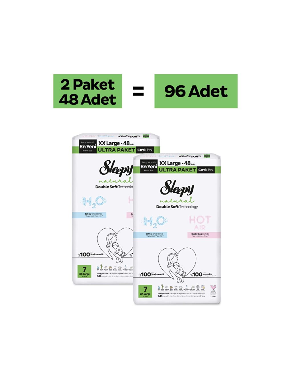 Natural Double Soft Ultra Paket Bebek Bezi 7 Numara Xxlarge 96 Adet-1