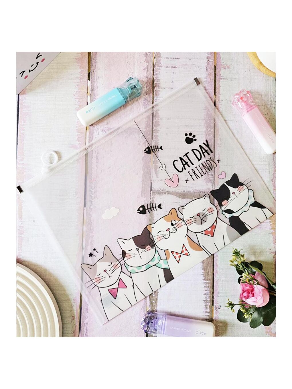 Day Friends Kedi Desenli A4 Şeffaf Dosya-2