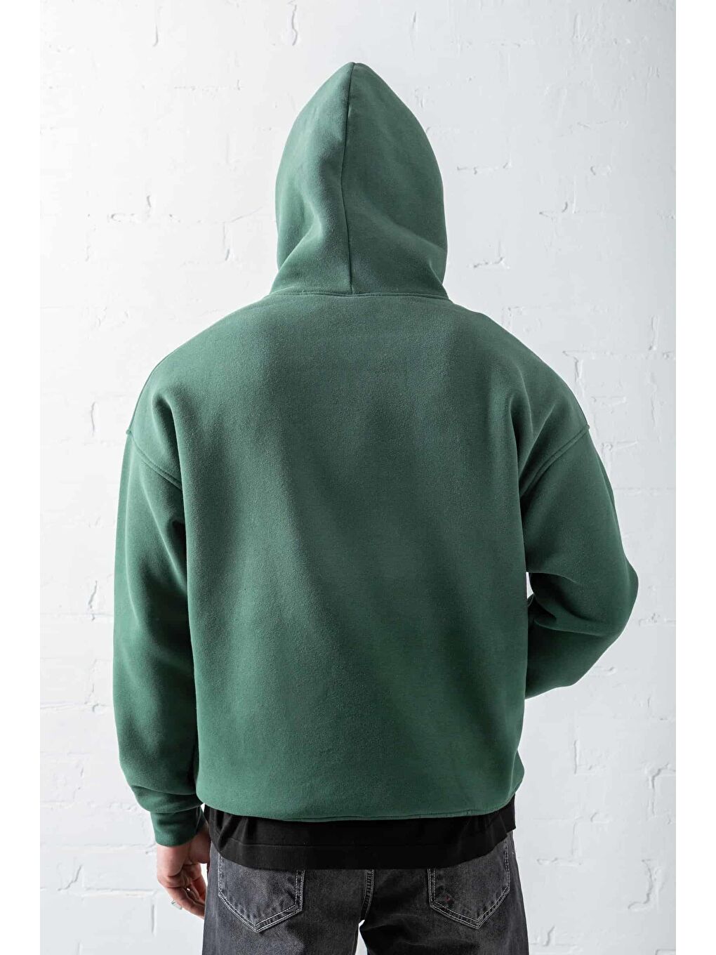 Erkek Oversize Baskılı Kapüşonlu Sweatshirt Yeşil-3