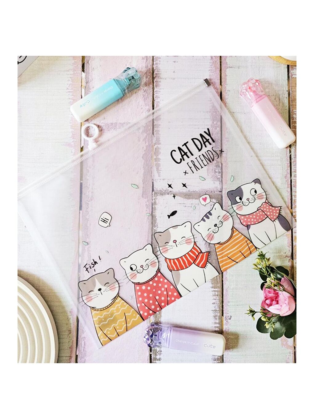 Day Friends Kedi Desenli A4 Şeffaf Dosya-3