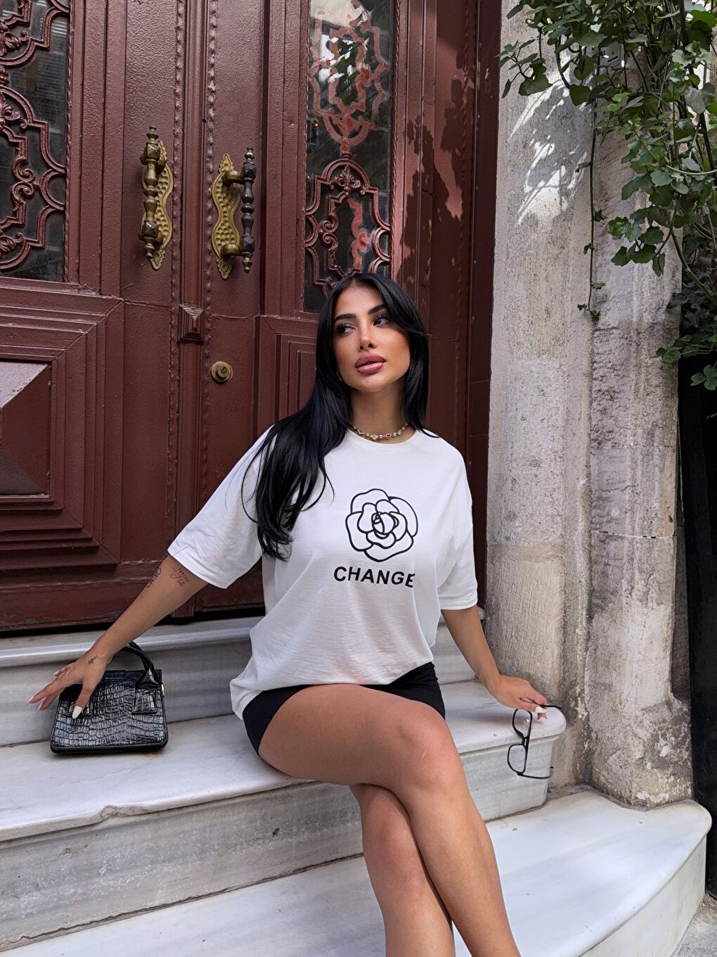 Change Baskılı Oversize Beyaz T-shirt-4