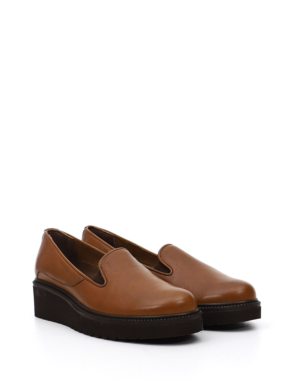 Kahverengi Kadın KAHVERENGİ-TABA Dolgu Taban Hakiki Deri Ayakkabı-2