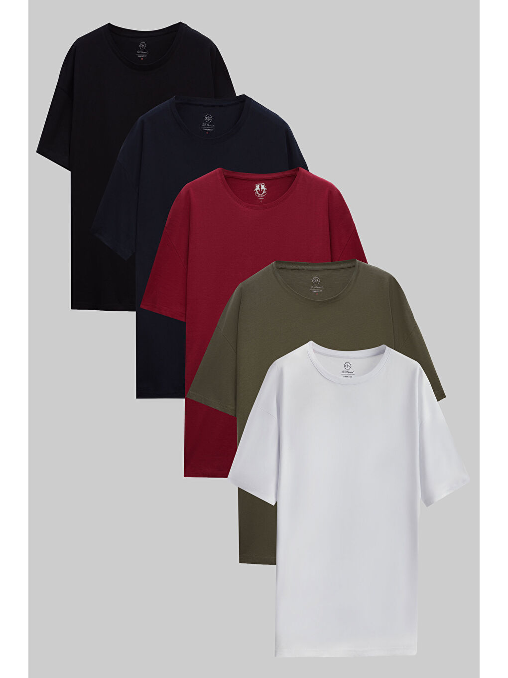 Siyah/Lacivert/Bordo/Haki/Beyaz 5'Li Oversize %100 Pamuk T-Shirt
