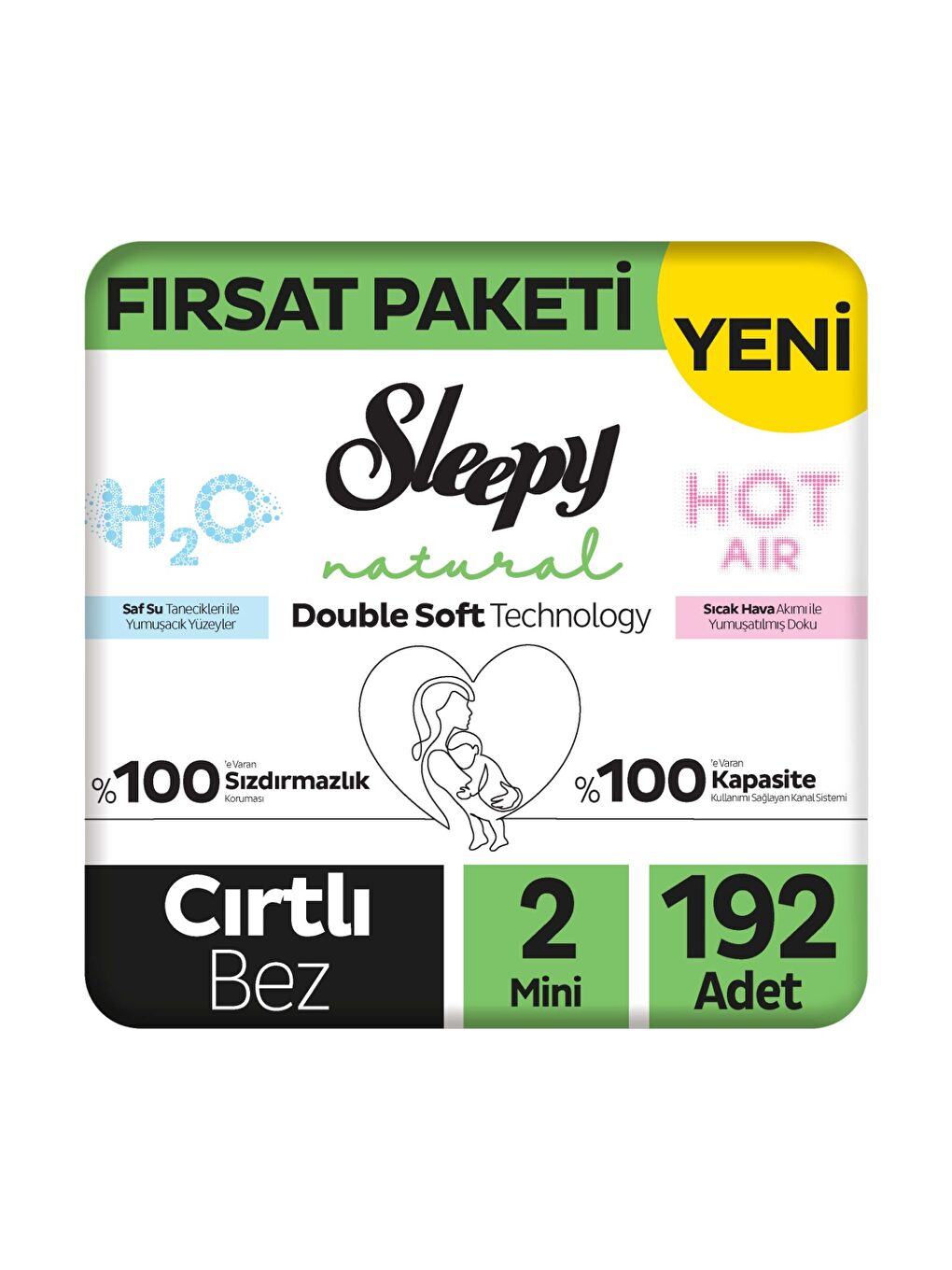 Natural Double Soft Fırsat Paketi Bebek Bezi 2 Numara Mini 192 Adet