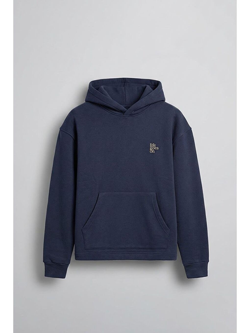 Erkek Kabartmalı Baskılı Kapüşonlu Hoodie Lacivert-6