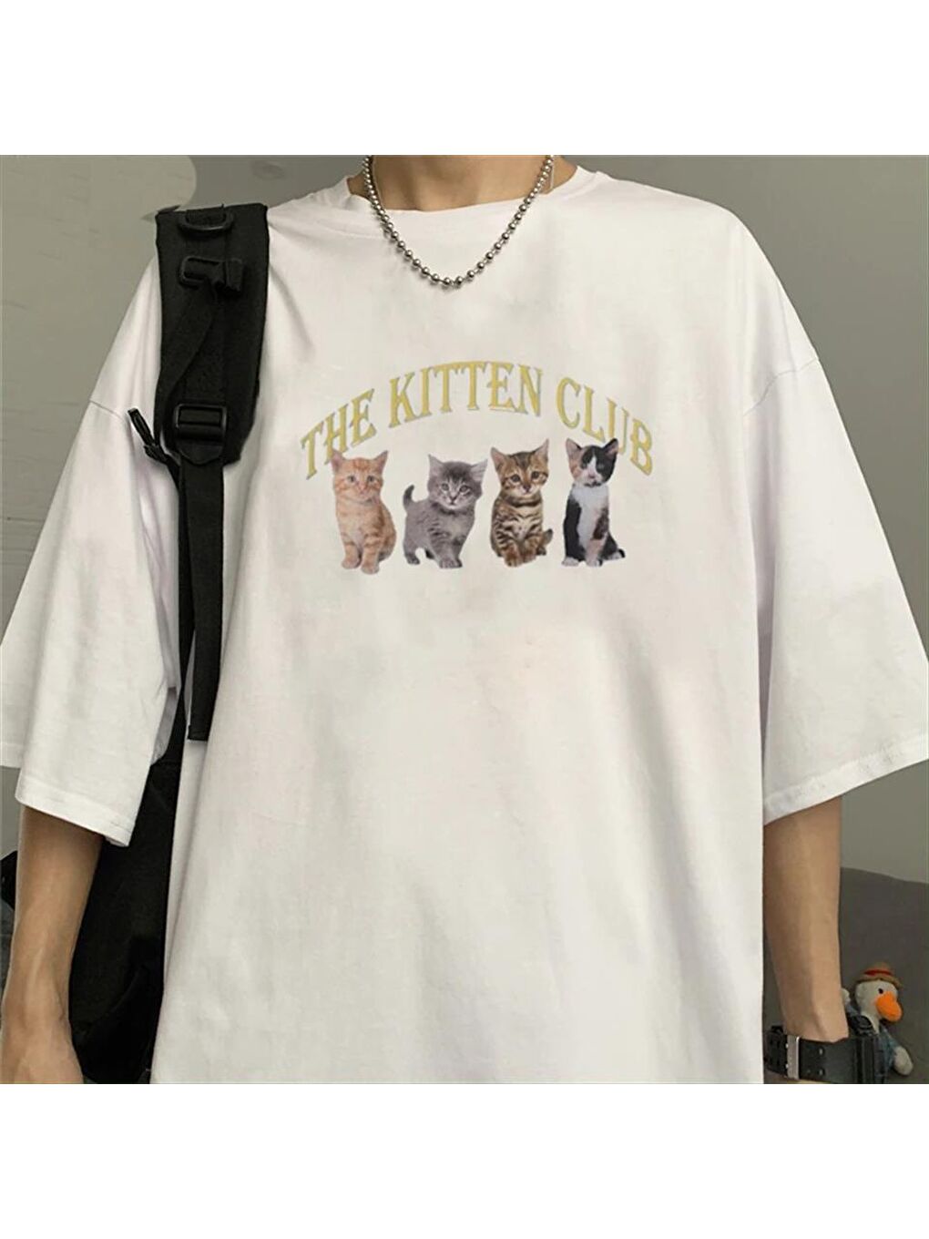 Touz Moda Beyaz The Kitten Club Beyaz Unisex Oversize T-shirt