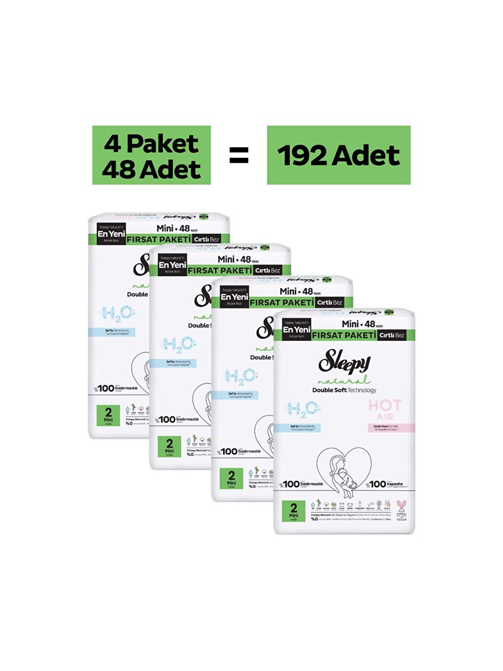 Natural Double Soft Fırsat Paketi Bebek Bezi 2 Numara Mini 192 Adet-1