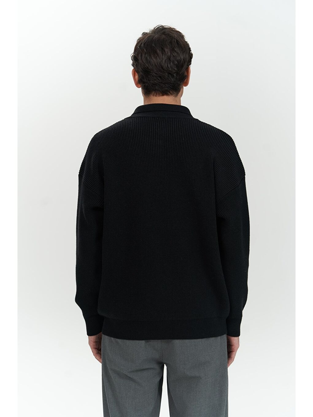 Bastian Düğme Detay Siyah Erkek Triko Hırka-3