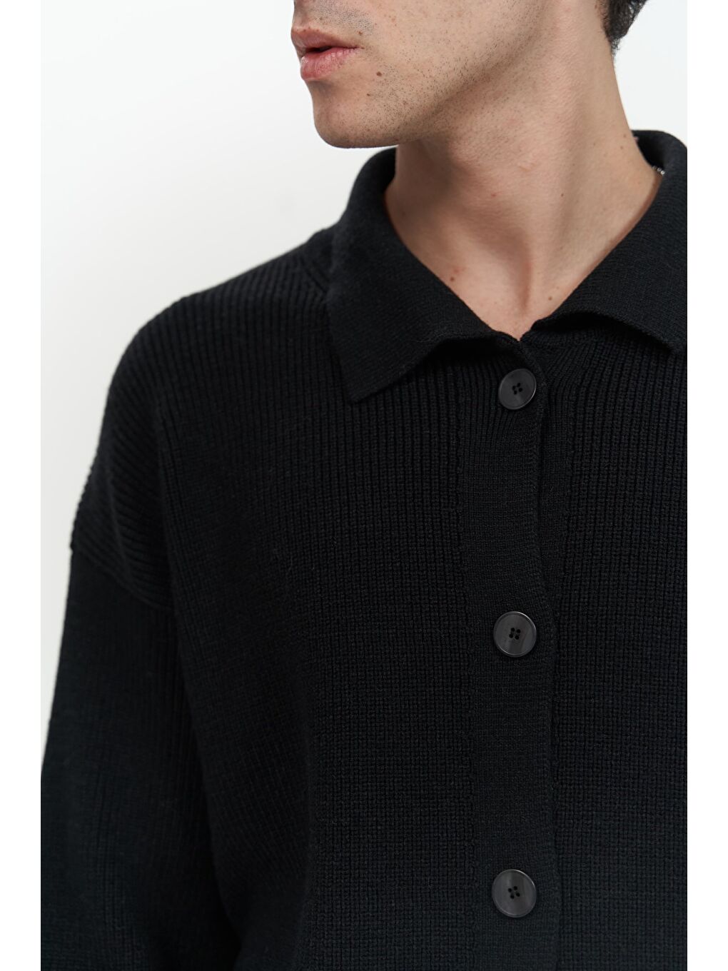 Bastian Düğme Detay Siyah Erkek Triko Hırka-4