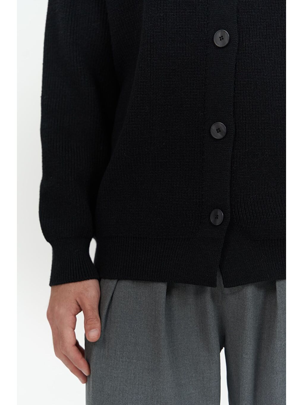 Bastian Düğme Detay Siyah Erkek Triko Hırka-5