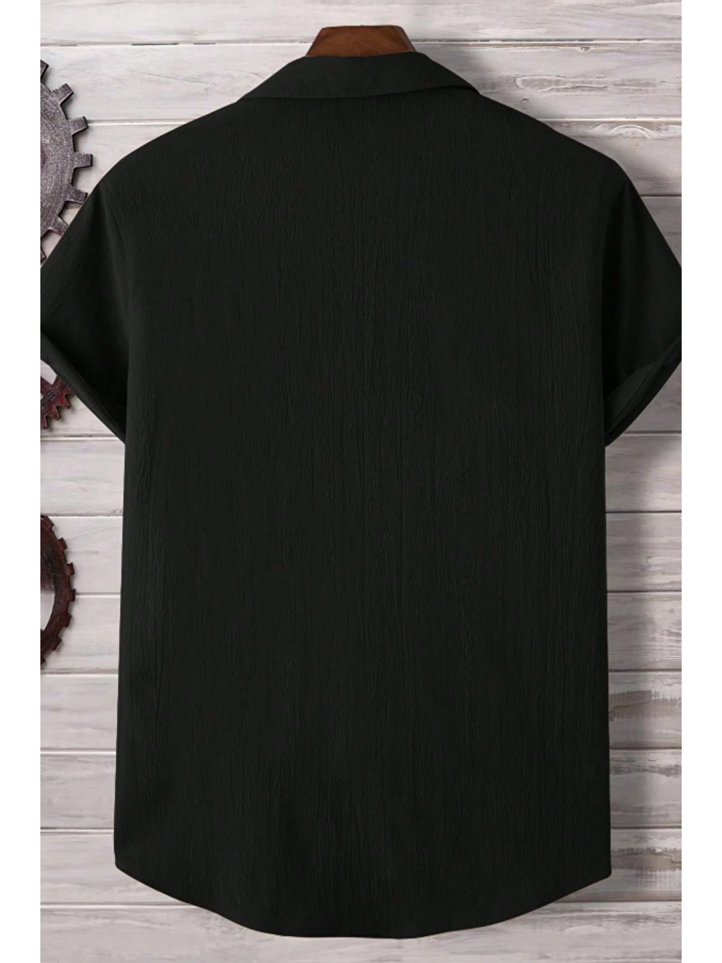 Siyah Yarım Regular Apaş Yaka Kısa Kol Müslin Kumaş Erkek Gömlek-1