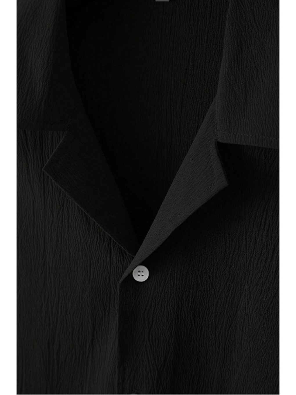 Siyah Yarım Regular Apaş Yaka Kısa Kol Müslin Kumaş Erkek Gömlek-3