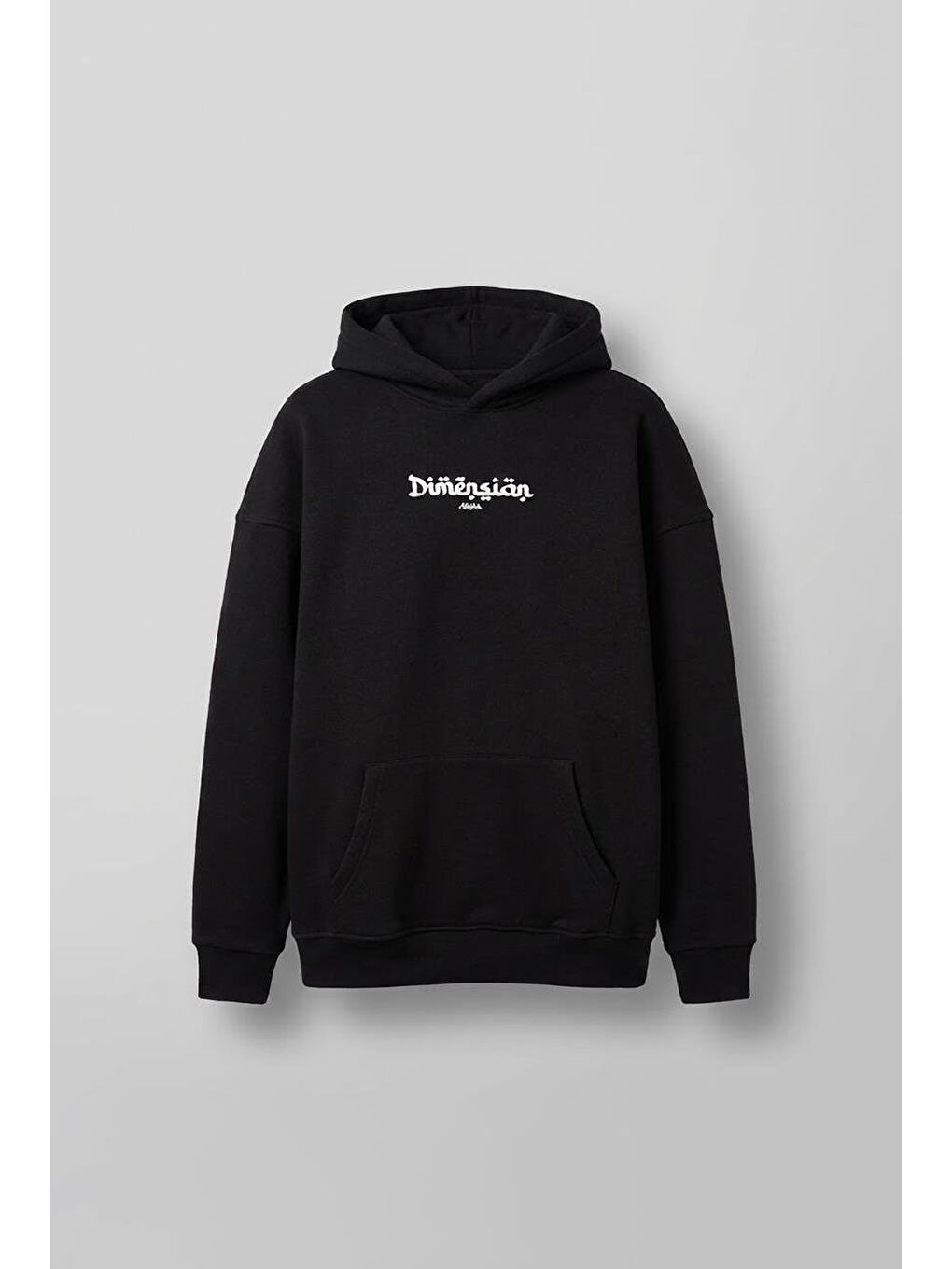 Erkek Oversize Dimension Baskılı Premium Kapüşonlu Sweatshirt Siyah Saks Mavi-1